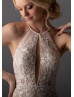 Sexy Halter Beaded Ivory Lace Tulle Keyhole Back Wedding Dress